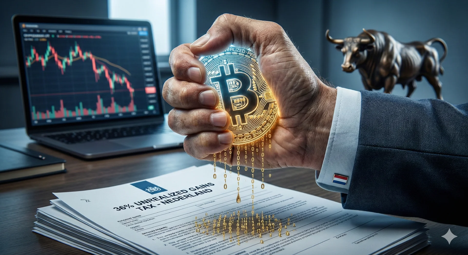 Hand squeezing Bitcoin